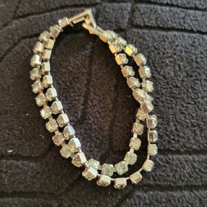 Vintage 1950s double strand glass rhinestone/ Silver Bracelet